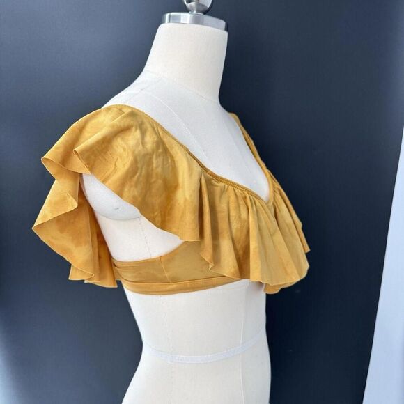 Blue Life Ruffle Off Shoulder Bikini Top Xs Yellow Flounce Tie Dye Flutter - Picture 3 of 6